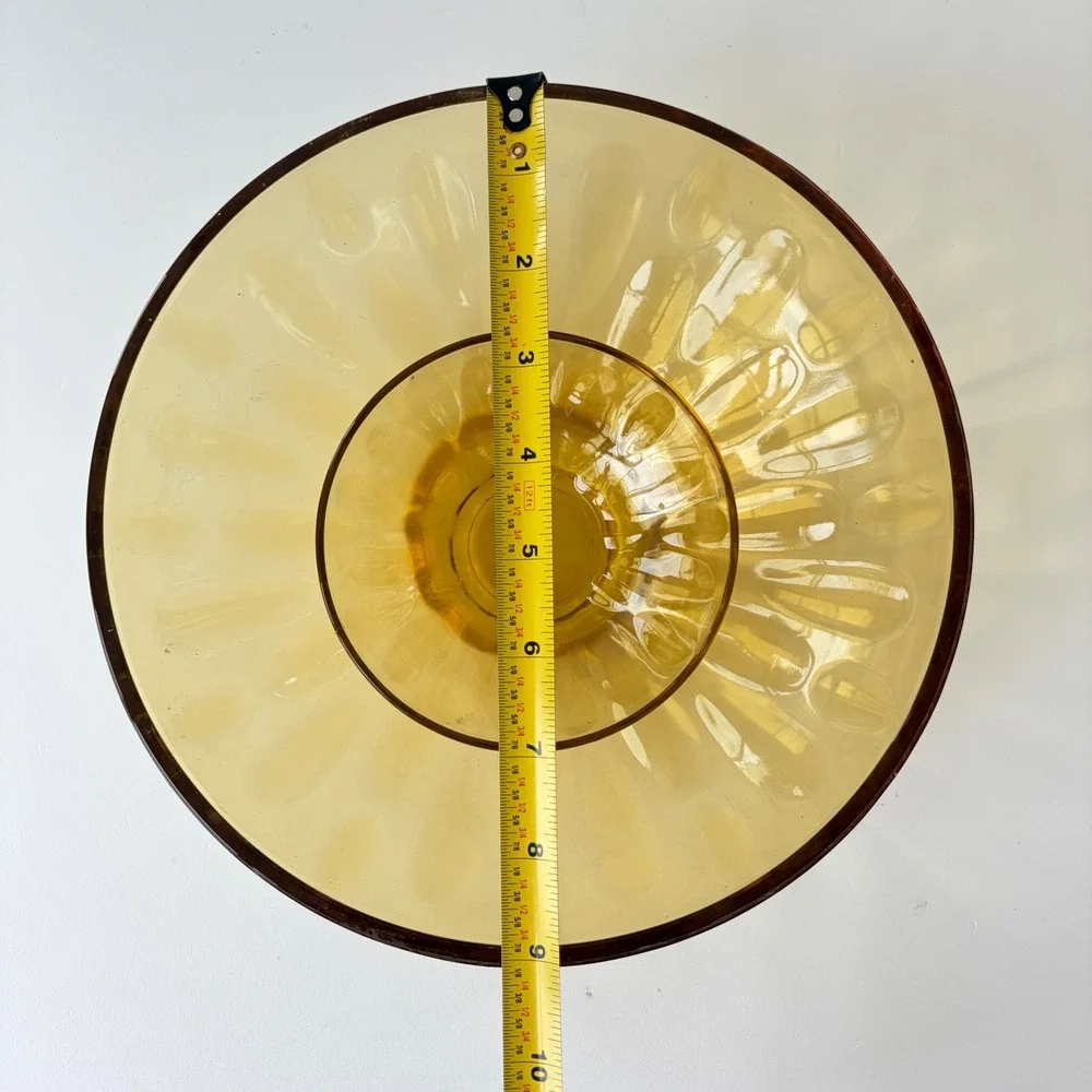 Vintage Amber Glass Thumbprint Nesting Bowl Set Mid Century Modern 2 Piece Gold